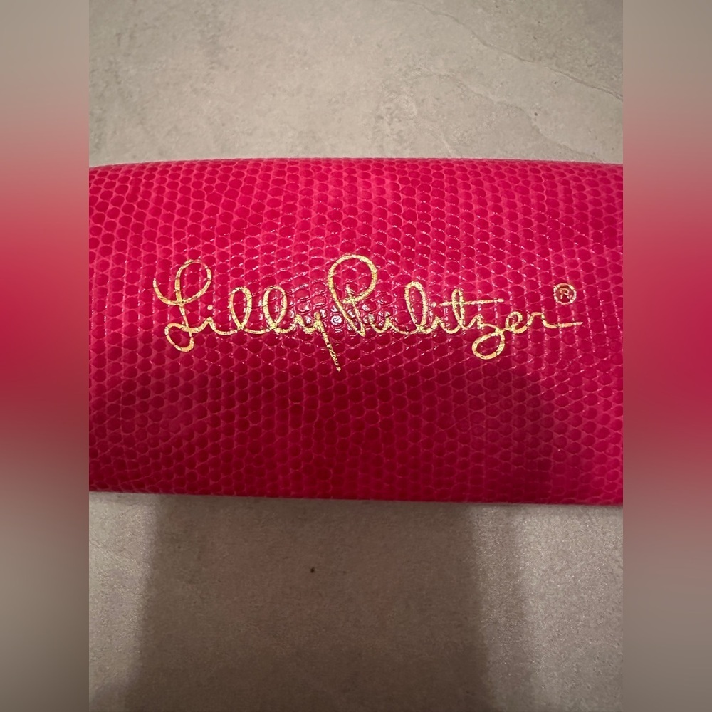 Lilly Pulitzer Eyeglasses Glasses Sunglasses Hot Pink Hard CASE Blue Lined - Picture 2 of 6